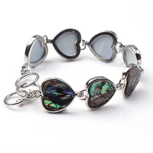 Natural Abalone Shell Alloy Beads Bracelet Bangle Heart Shaped Unique Jewelry