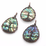 Copper Wire Tree of Life Abalone Shell Pendant Jewelry