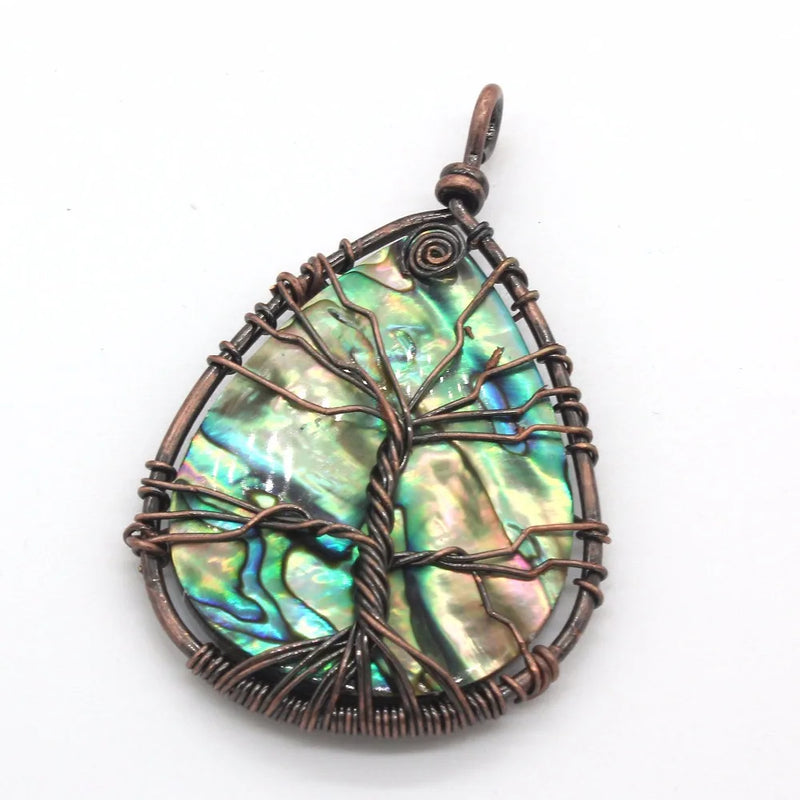 Copper Wire Tree of Life Abalone Shell Pendant Jewelry