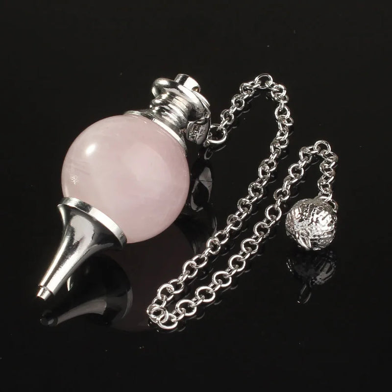 Natural Rose Pink Quartz Pendulum 7 Chakra Beads Healing