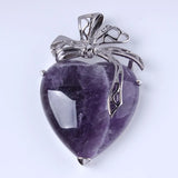 Natural Rose Pink Quartz Tiger's Eye Sand Stone Heart Pendant