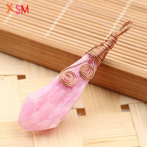 Rose Rock Crystal Stone Wire Pendant Jewelry