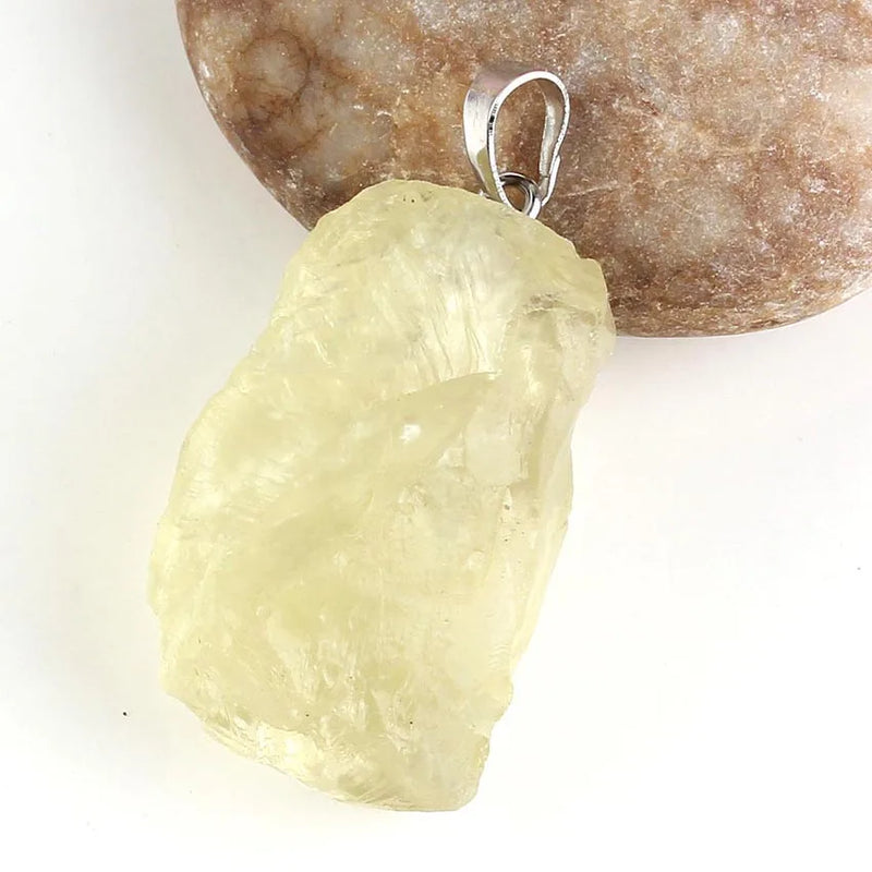 Silver Plated Natural Lemon Crystal Stone Geometric Citrines Pendant Charms