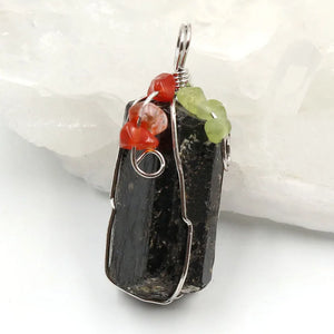 Silver Plated Wire Wraped Tourmaline Point Pendant Jewelry