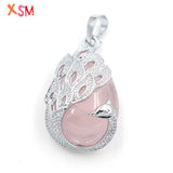 Stylish Water Drop Stone Peacock Pendant Natural Amethyst Rose Quartz Charms