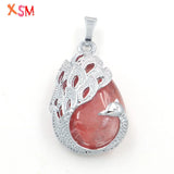 Stylish Water Drop Stone Peacock Pendant Natural Amethyst Rose Quartz Charms