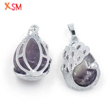 Stylish Water Drop Stone Peacock Pendant Natural Amethyst Rose Quartz Charms