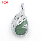 Stylish Water Drop Stone Peacock Pendant Natural Amethyst Rose Quartz Charms