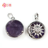 Unique Silver Plated Amethysts Crystal Sun Pendant Charm Jewelry