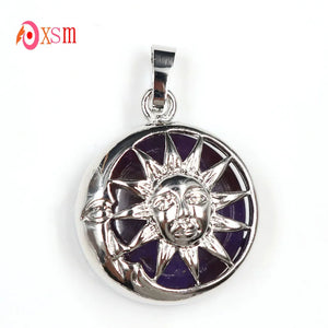 Unique Silver Plated Amethysts Crystal Sun Pendant Charm Jewelry