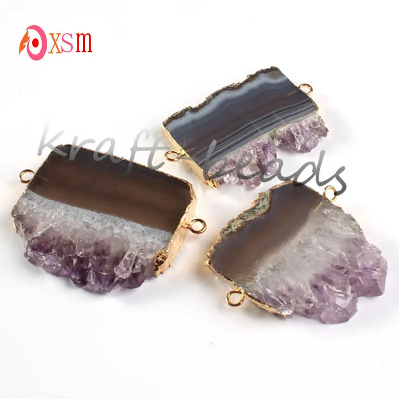 Unique Light Yellow Natural Purple Amethysts Geode Stone Pendant