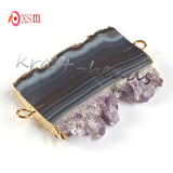 Unique Light Yellow Natural Purple Amethysts Geode Stone Pendant