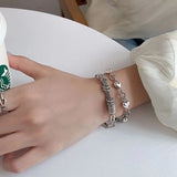 925 Silver Love Heart Bracelet Women Beads Chain Tassel Charm Wedding Jewelry