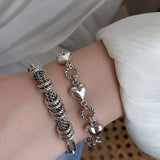 925 Silver Love Heart Bracelet Women Beads Chain Tassel Charm Wedding Jewelry