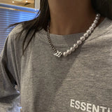 Pearl Letter Stitching Choker Necklaces INS Niche Male Net Hip Hop Necklace