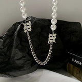 Pearl Letter Stitching Choker Necklaces INS Niche Male Net Hip Hop Necklace