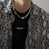 Pearl Letter Stitching Choker Necklaces INS Niche Male Net Hip Hop Necklace