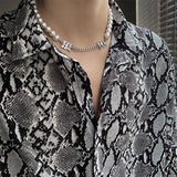 Pearl Letter Stitching Choker Necklaces INS Niche Male Net Hip Hop Necklace