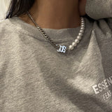 Pearl Letter Stitching Choker Necklaces INS Niche Male Net Hip Hop Necklace