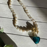 Green Glass Heart Pendant Chokers Necklace