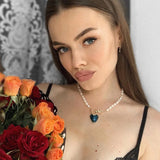 Green Glass Heart Pendant Chokers Necklace