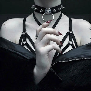 Gothic Dark Punk Woman Necklace Star Rivets Round Circle Choker
