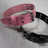 Punk Style PU Leather Women Choker with Wide Buckles