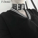Punk Style PU Leather Women Choker with Wide Buckles