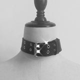 Punk Style PU Leather Women Choker with Wide Buckles