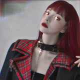 Punk Style PU Leather Women Choker with Wide Buckles