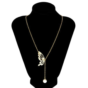 Personality Pearl Pendant Butterfly Necklace for Women