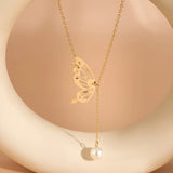 Personality Pearl Pendant Butterfly Necklace for Women