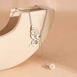 Personality Pearl Pendant Butterfly Necklace for Women