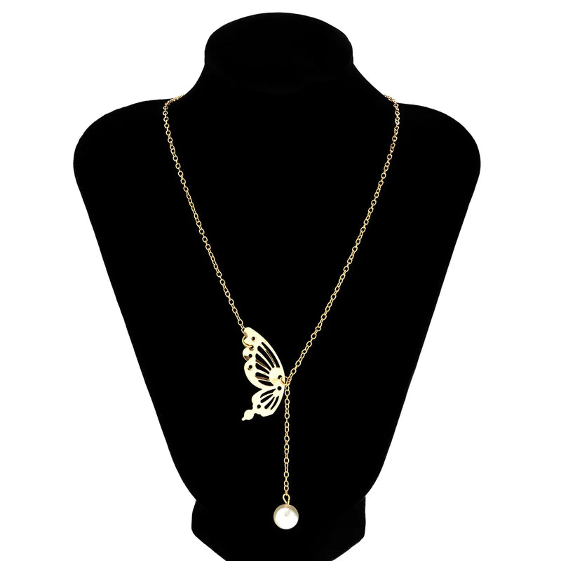 Personality Pearl Pendant Butterfly Necklace for Women