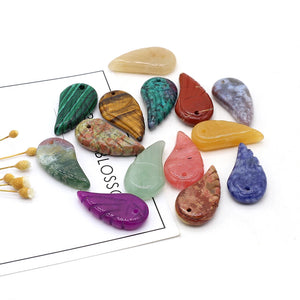2pcs Natural Stone Leaf-shaped Jewelry Pendant Making DIY Necklace Bracelet Gift