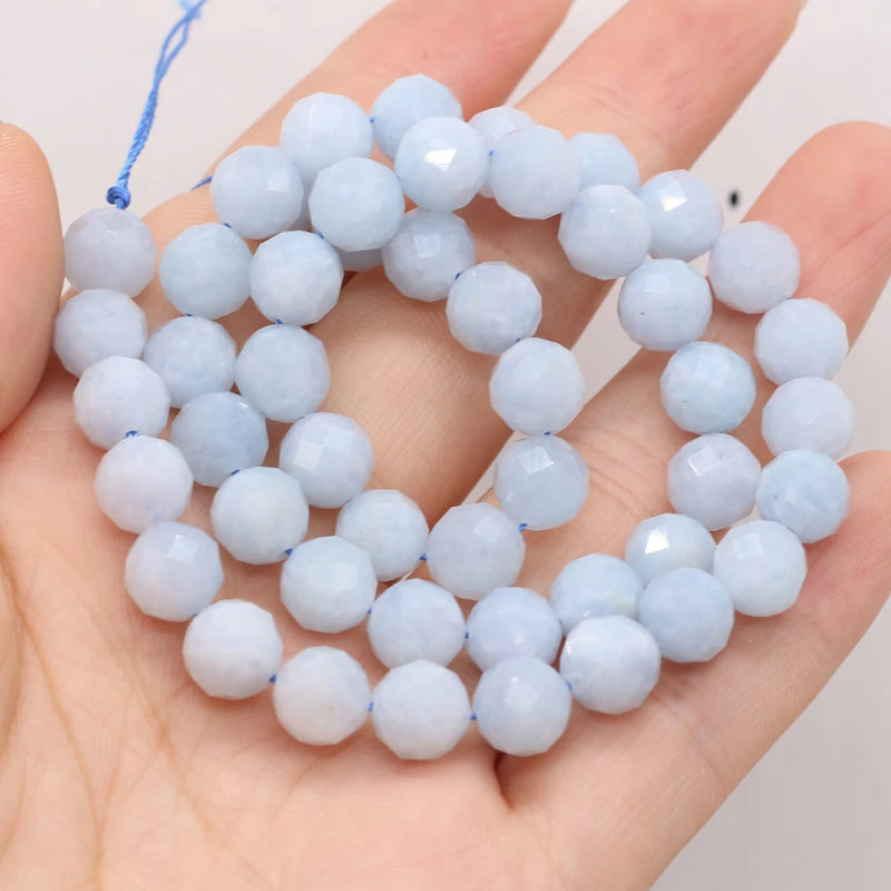 Aquamarine Round Faceted Beaded Ladies Chain for DIY Jewelry Making