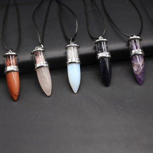 Natural Stone Bullet Rubble Pendant Clear Quartz Necklace