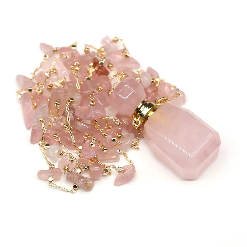 Natural Stone Semi-precious Stones Necklace, Powder Crystal Perfume Bottle