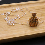 Picture Stone Perfume Bottle Pendant with Two Eye Pearl Chain