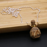 Picture Stone Perfume Bottle Pendant with Two Eye Pearl Chain