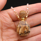 Picture Stone Perfume Bottle Pendant with Two Eye Pearl Chain