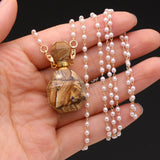 Picture Stone Perfume Bottle Pendant with Two Eye Pearl Chain