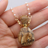 Picture Stone Perfume Bottle Pendant with Two Eye Pearl Chain