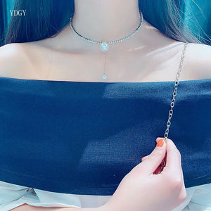 Crystal Rhinestone Choker Necklace with Simulated Pearl Bridal Accessory