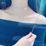 Crystal Rhinestone Choker Necklace with Simulated Pearl Bridal Accessory