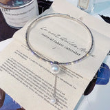 Crystal Rhinestone Choker Necklace with Simulated Pearl Bridal Accessory