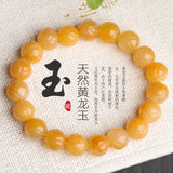 Yellow HUANGLONG Jade Carved Flower Bracelet 10mm 7.5inch