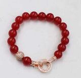 Yellow/Red Jade Round 10mm Bracelet 7.5 inch Beads Handcrafted
