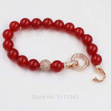 Yellow/Red Jade Round 10mm Bracelet 7.5 inch Beads Handcrafted