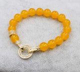 Yellow/Red Jade Round 10mm Bracelet 7.5 inch Beads Handcrafted